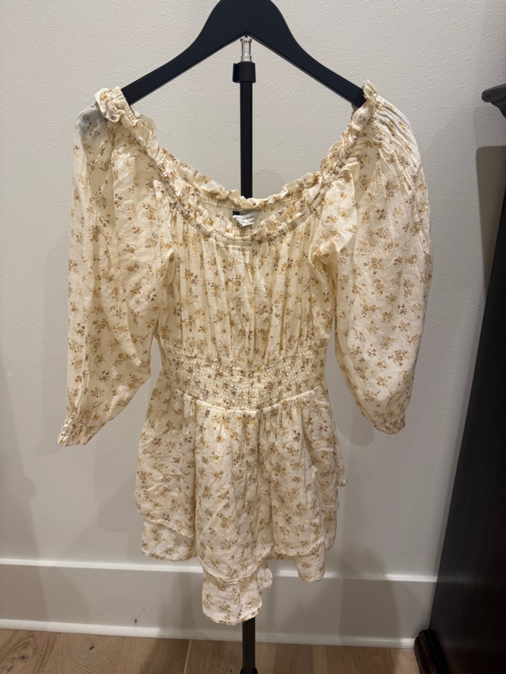 American Eagle Outfitters Cream Floral Smocked Mini romper